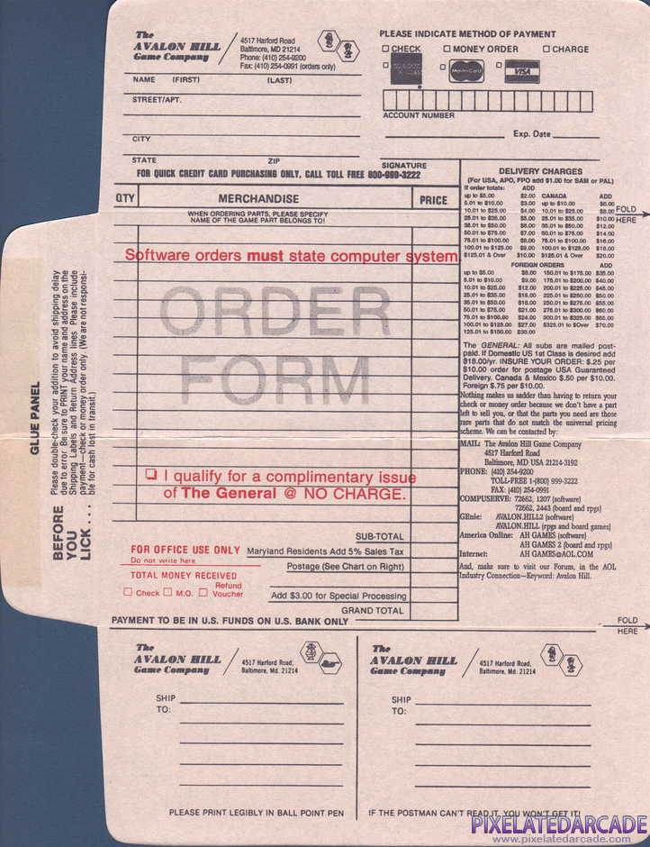 Wooden Ships & Iron Men Package Contents: Avalon Hill game order form - Front Wooden Ships & Iron Men Package Contents: Avalon Hill game order form - Front