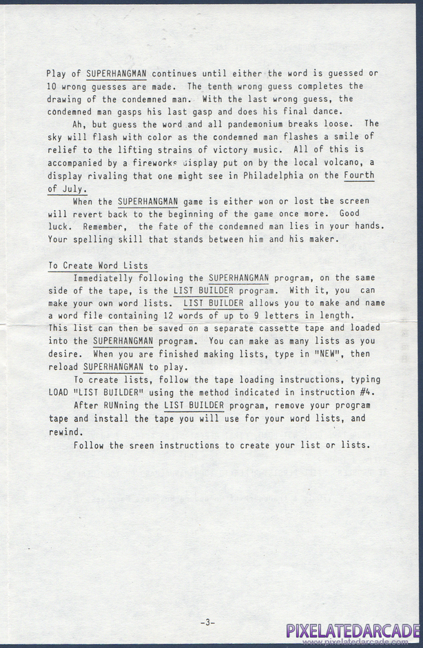 Super Hangman Package Contents: Instruction sheet - Page 3 Super Hangman Package Contents: Instruction sheet - Page 3