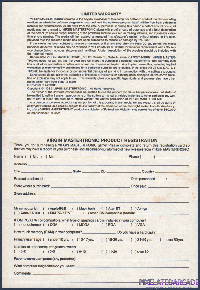 The Computer Edition of Risk: The World Conquest Game Package Contents: Warranty registration card - Back The Computer Edition of Risk: The World Conquest Game Package Contents: Warranty registration card - Back