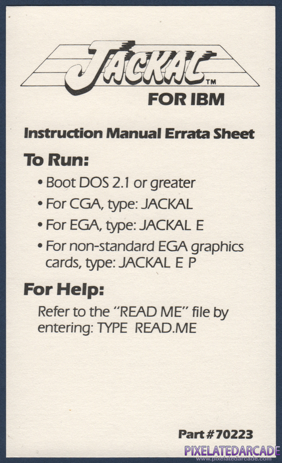 Jackal Package Contents: Instruction manual errata sheet