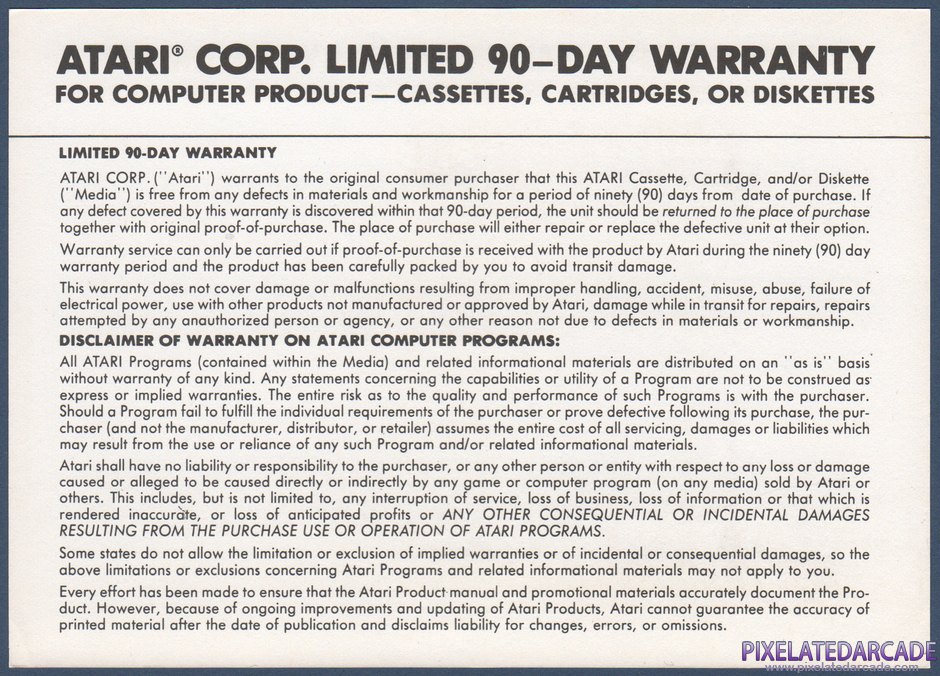 Ballblazer Package Contents: Warranty information card - Back Ballblazer Package Contents: Warranty information card - Back