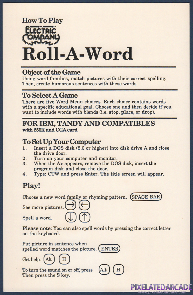 Roll-A-Word Package Contents: Technical addendum - Front