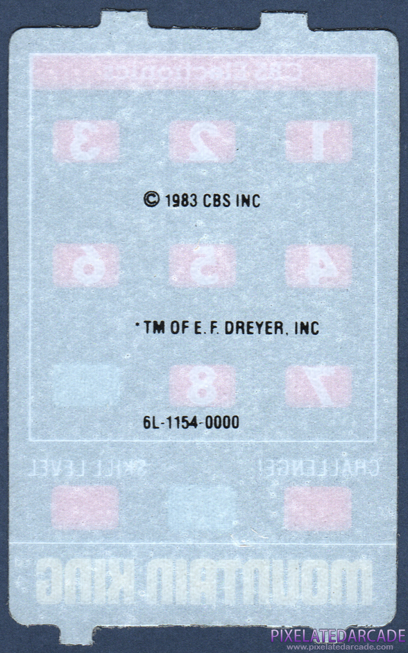Mountain King Package Contents: Controller overlay - Back