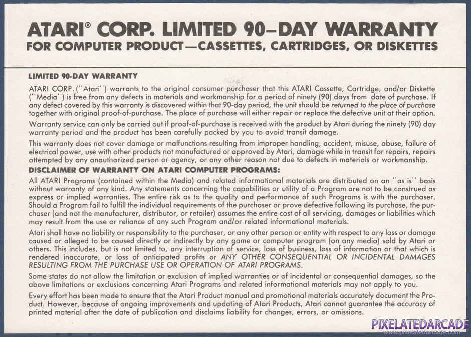 Mario Bros. Package Contents: Warranty information card - Back Mario Bros. Package Contents: Warranty information card - Back