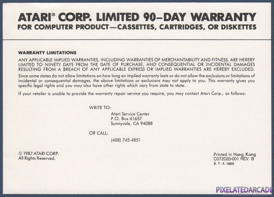 Mario Bros. Package Contents: Warranty information card - Front Mario Bros. Package Contents: Warranty information card - Front