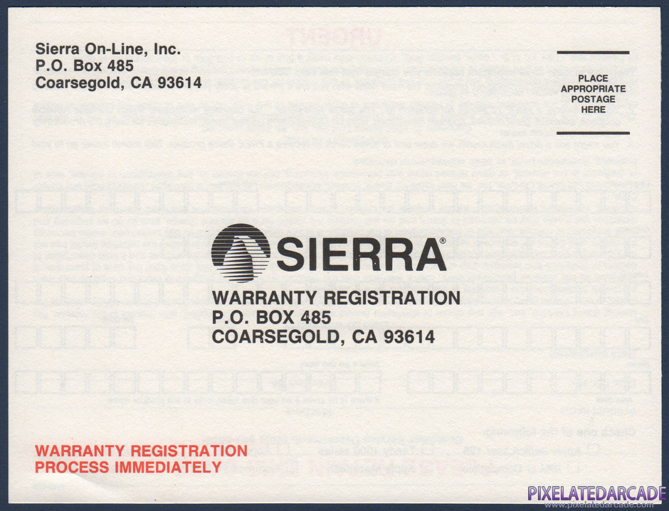 Sierra Championship Boxing Package Contents: Warranty registration card - Front