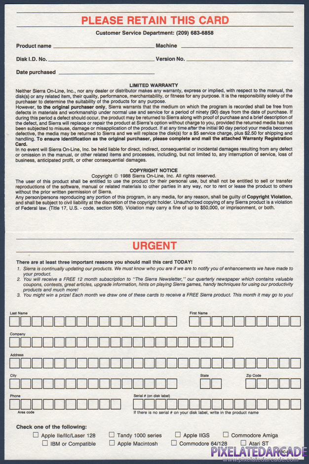 Sierra Championship Boxing Package Contents: Warranty registration card - Inside Sierra Championship Boxing Package Contents: Warranty registration card - Inside