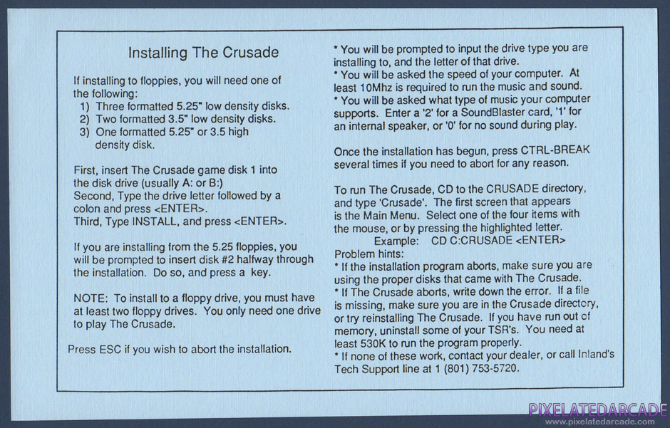 The Crusade Package Contents: Quick reference card - Back The Crusade Package Contents: Quick reference card - Back