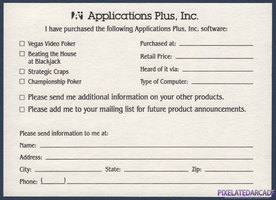 Championship Poker Package Contents: Warranty registration card - Back Championship Poker Package Contents: Warranty registration card - Back