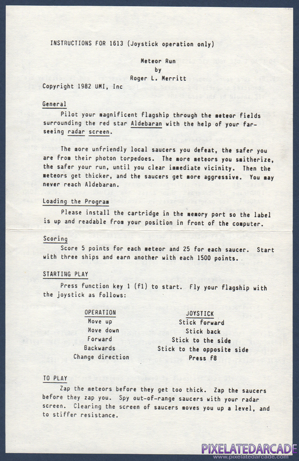 Meteor Run Package Contents: Instruction sheet - Front Meteor Run Package Contents: Instruction sheet - Front