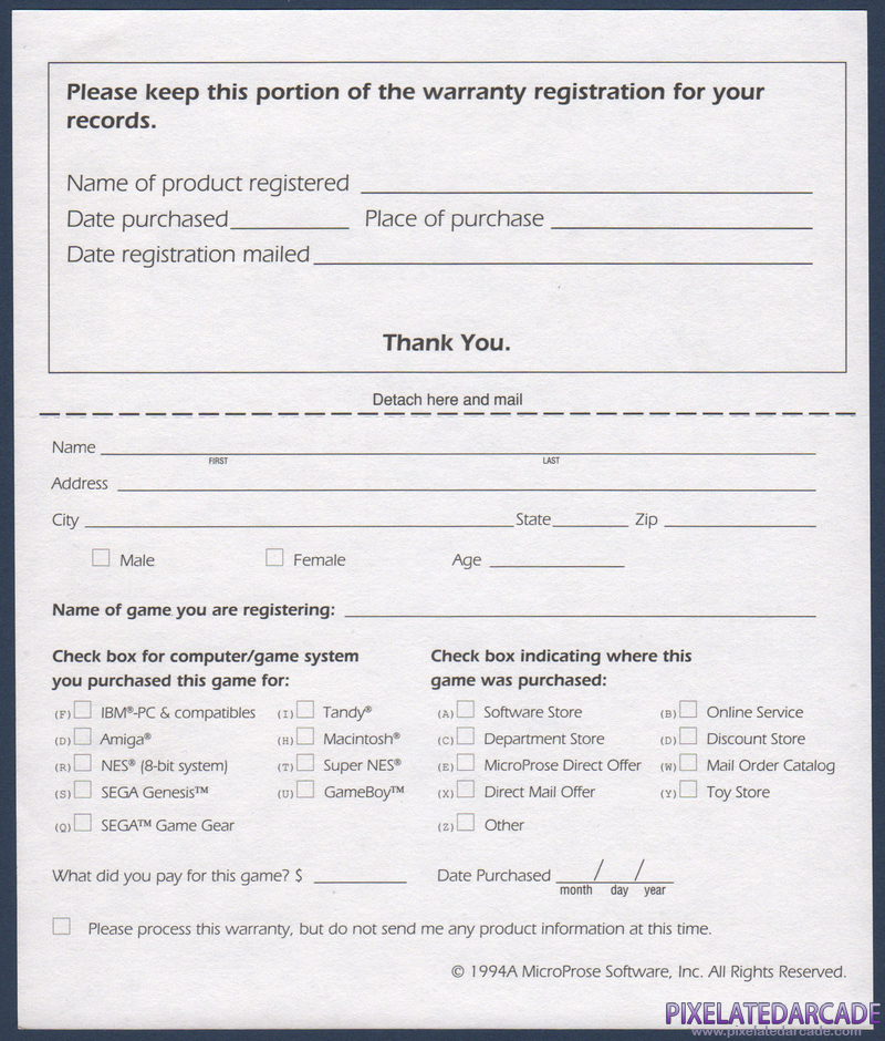 Sid Meier's Colonization Package Contents: Warranty registration card - Back Sid Meier's Colonization Package Contents: Warranty registration card - Back