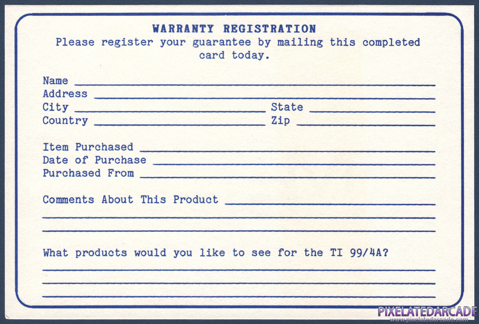 Night Mission Package Contents: Warranty registration card - Back