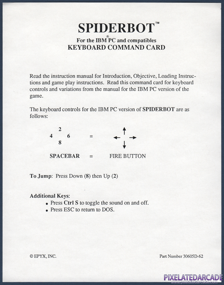 Spiderbot Package Contents: IBM version keyboard command card Spiderbot Package Contents: IBM version keyboard command card