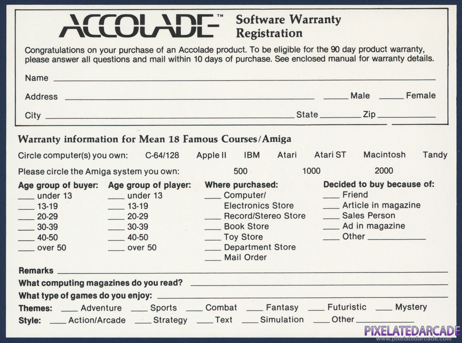 Mean 18 Famous Course Disk Volume II Package Contents: Warranty registration card - Back Mean 18 Famous Course Disk Volume II Package Contents: Warranty registration card - Back