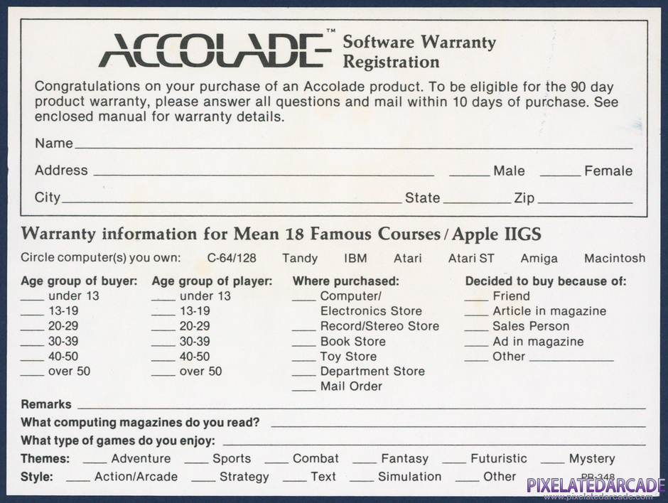 Mean 18 Famous Course Disk Volume II Package Contents: Warranty registration card - Back Mean 18 Famous Course Disk Volume II Package Contents: Warranty registration card - Back