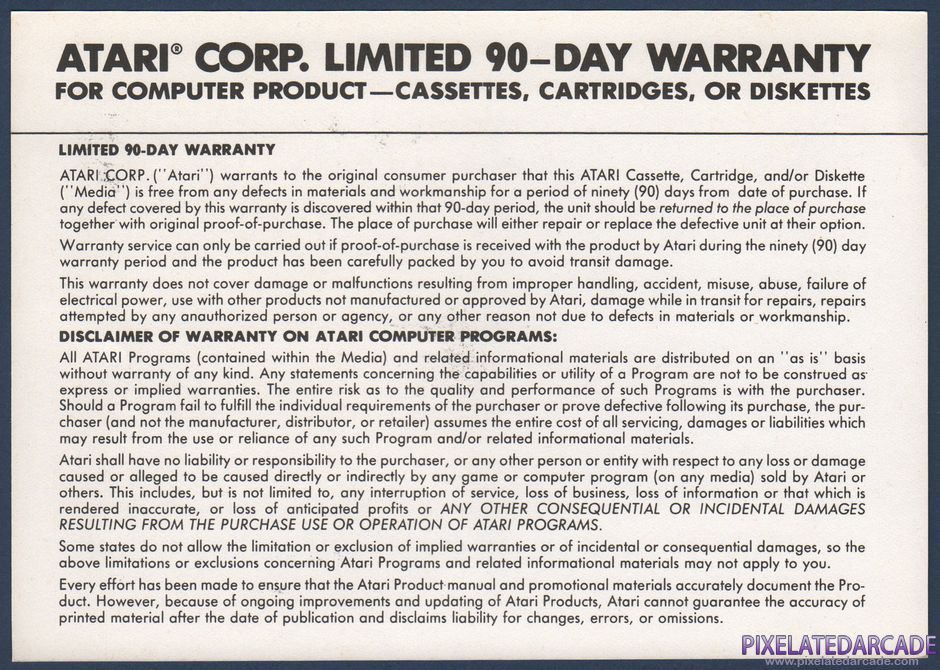 Galaga Package Contents: Warranty information card - Back Galaga Package Contents: Warranty information card - Back