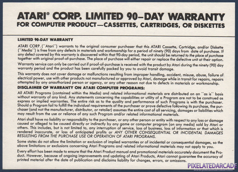 Food Fight Package Contents: Warranty information card - Back Food Fight Package Contents: Warranty information card - Back