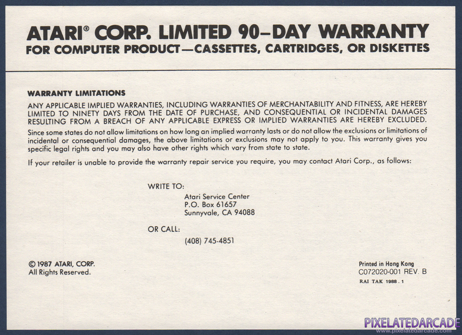 Food Fight Package Contents: Warranty information card - Front Food Fight Package Contents: Warranty information card - Front