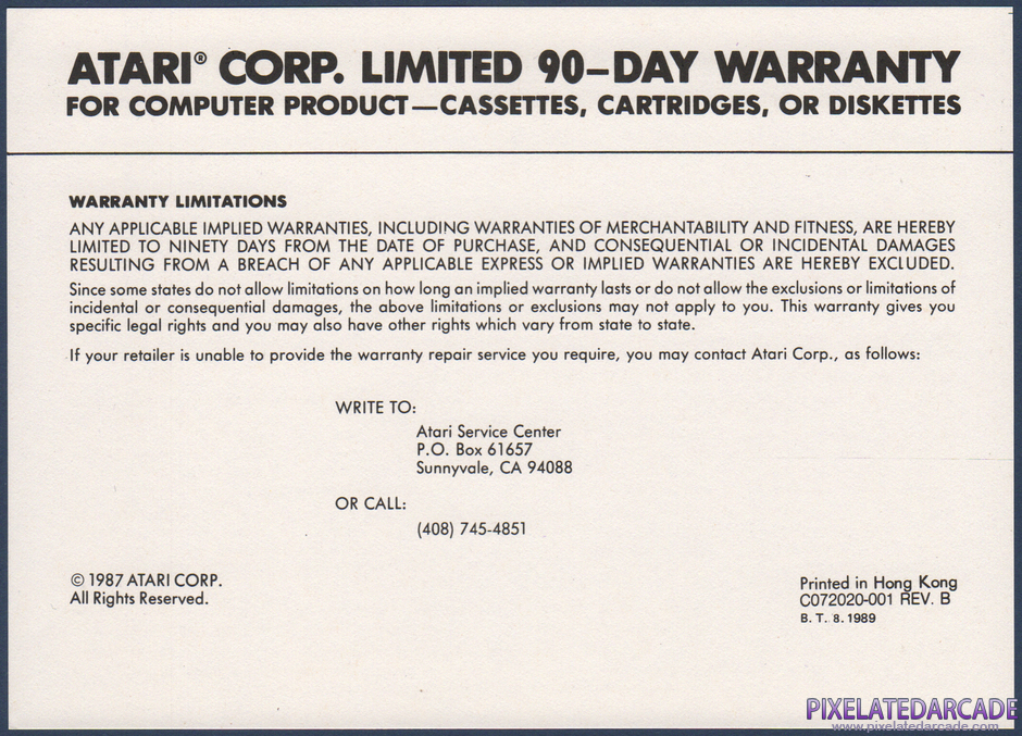 Midnight Mutants Package Contents: Warranty information card - Front Midnight Mutants Package Contents: Warranty information card - Front