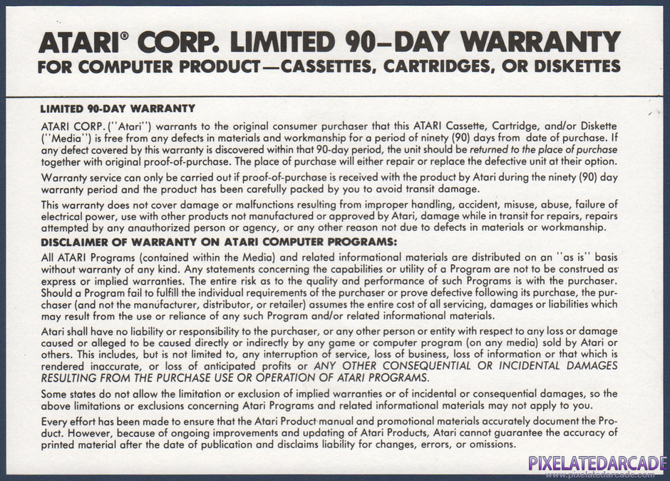 Xenophobe Package Contents: Warranty information card - Back Xenophobe Package Contents: Warranty information card - Back