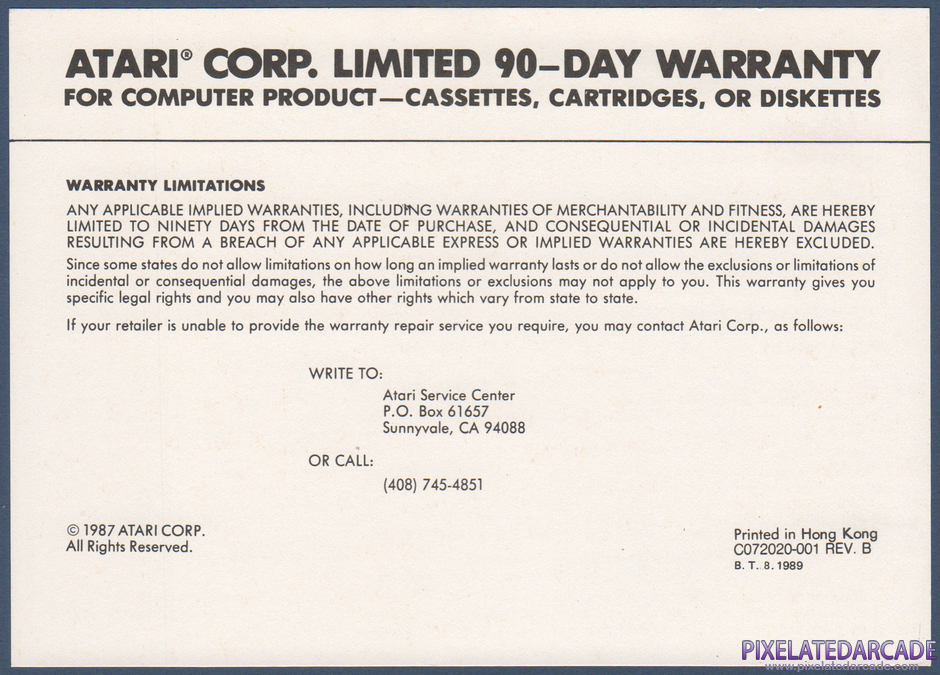 Meltdown Package Contents: Warranty information card - Front