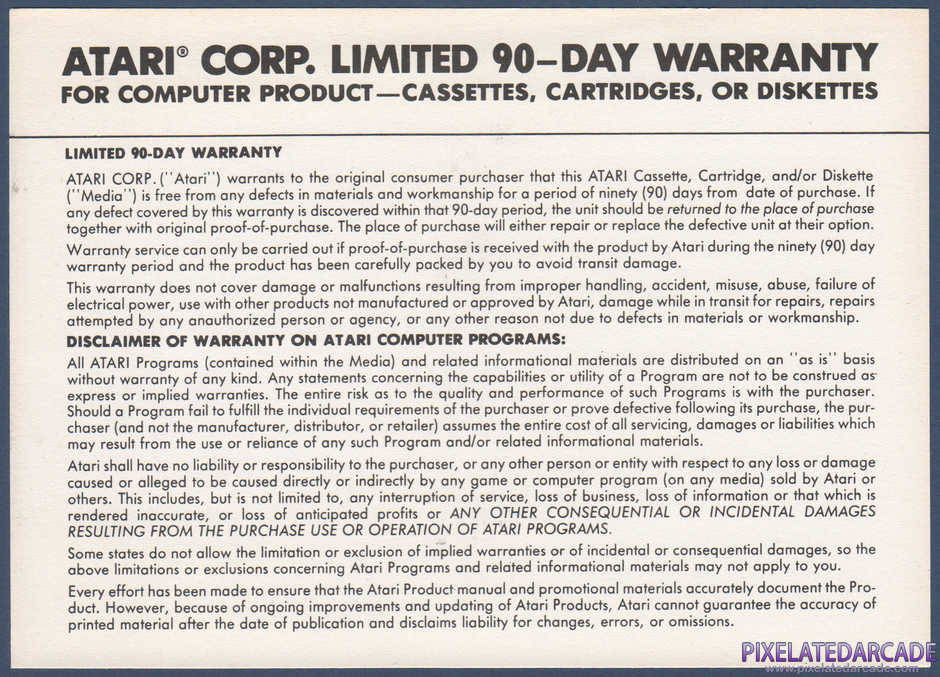 Mania Challenge Package Contents: Warranty information card - Back
