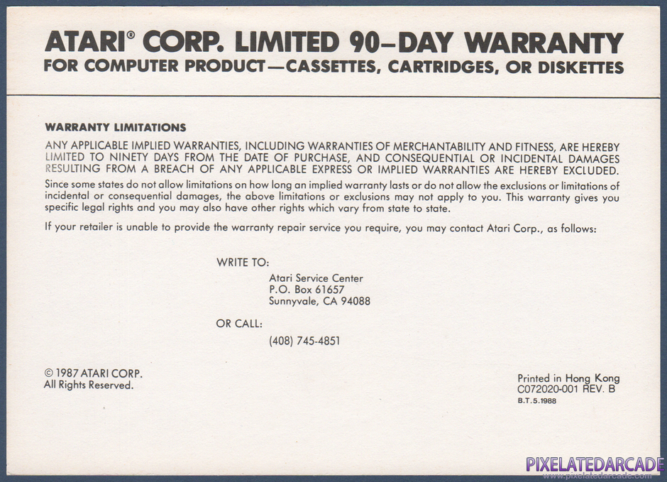 Mania Challenge Package Contents: Warranty information card - Front Mania Challenge Package Contents: Warranty information card - Front
