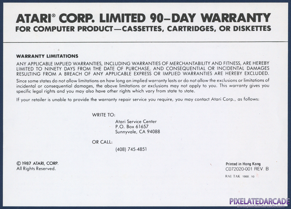 Dark Chambers Package Contents: Warranty information card - Front