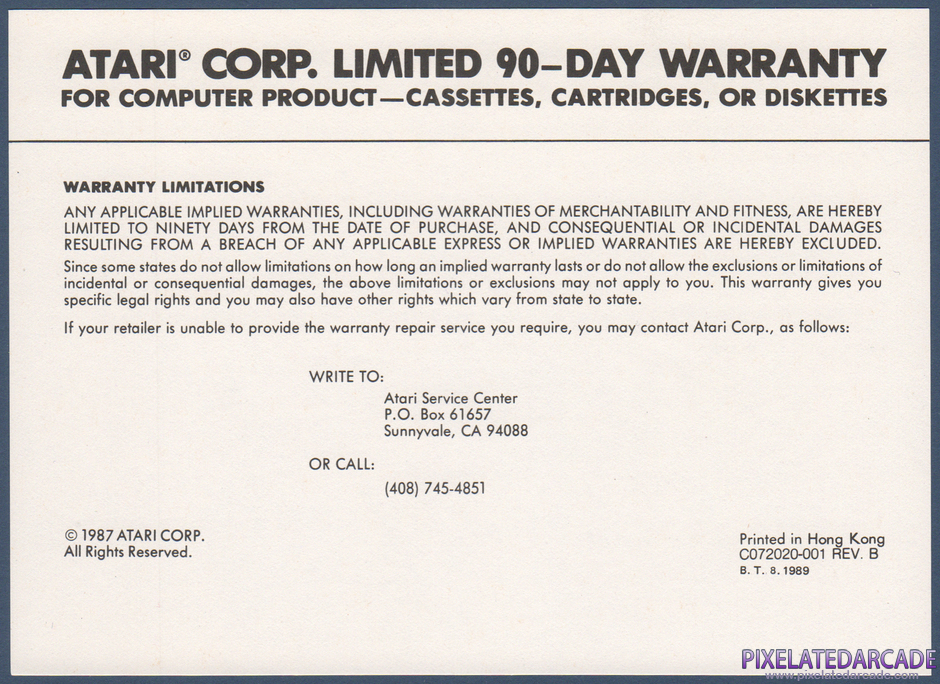 Jinks Package Contents: Warranty information card - Front Jinks Package Contents: Warranty information card - Front