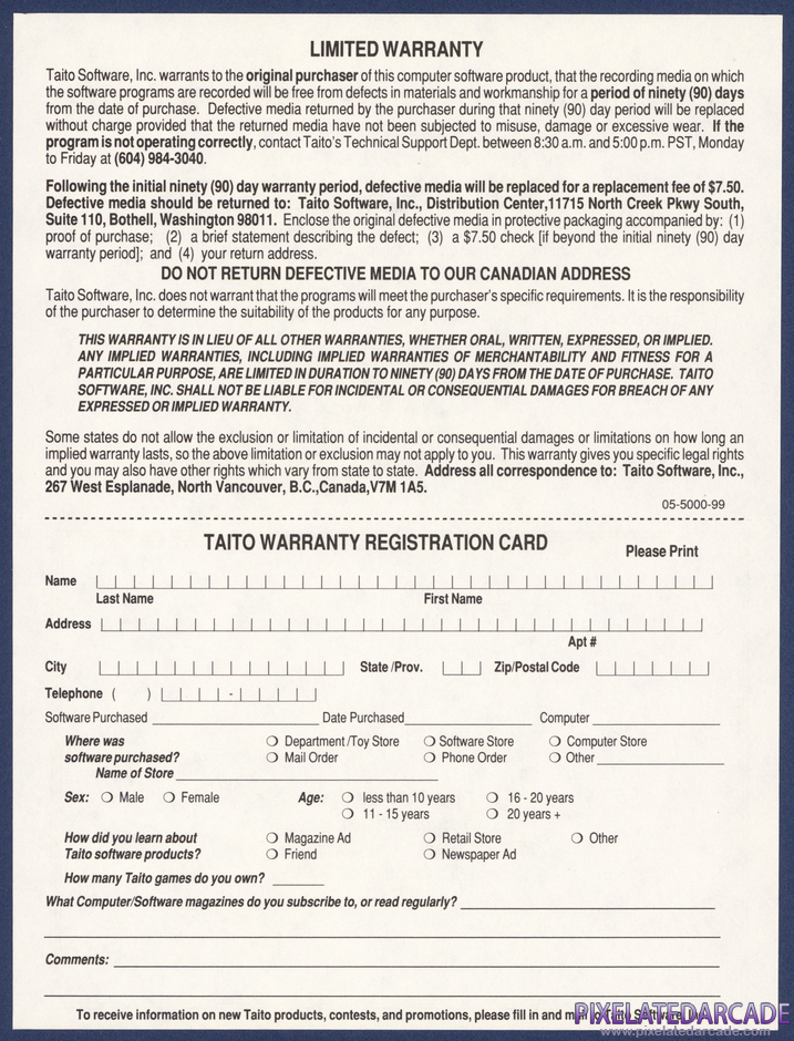 A.L.C.O.N. Package Contents: Warranty registration card - Back A.L.C.O.N. Package Contents: Warranty registration card - Back