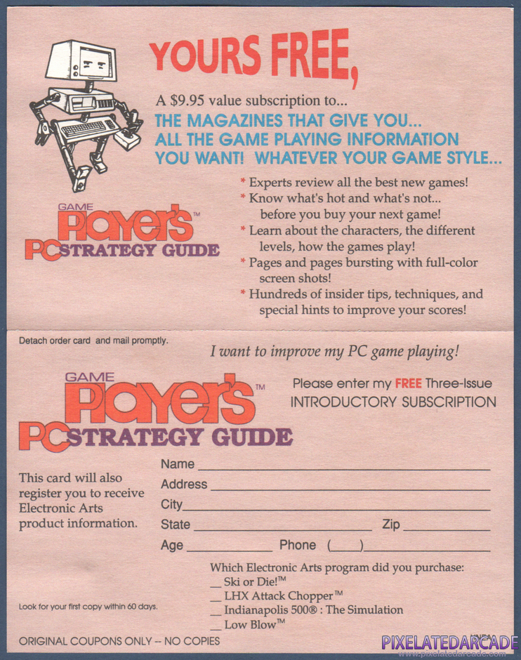 Low Blow Package Contents: Game Player's PC Guides order form - Inside