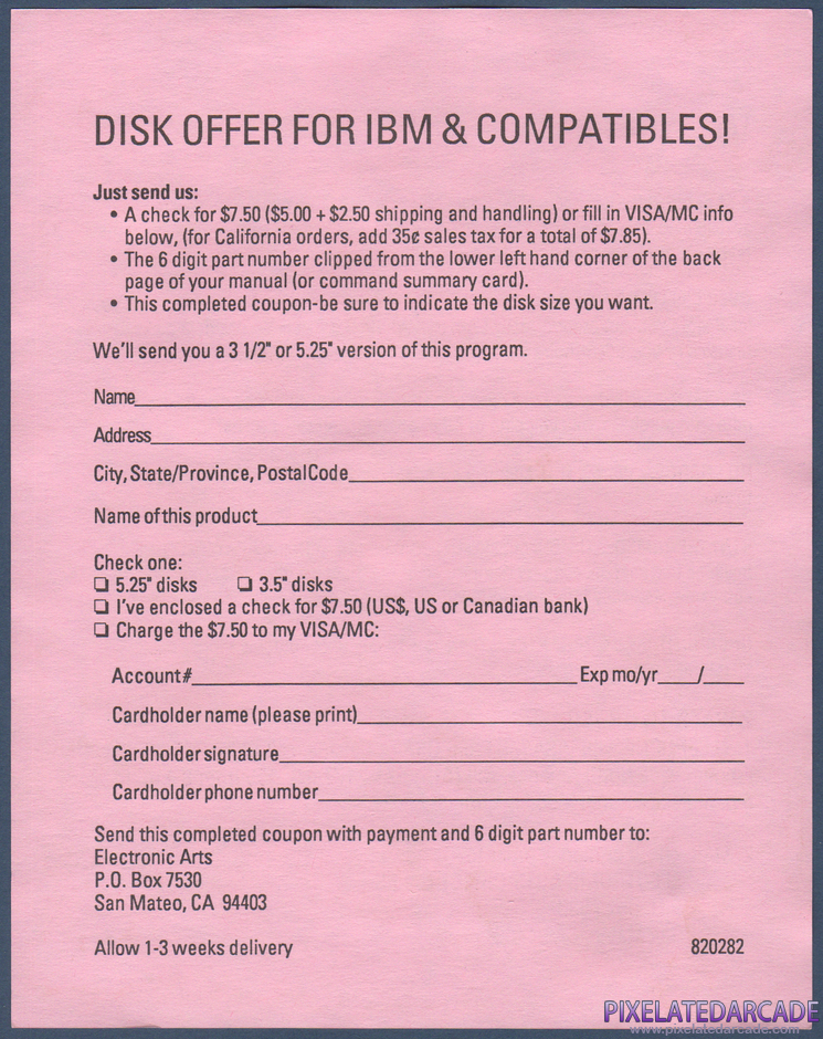 Low Blow Package Contents: Disk exchange form - Back