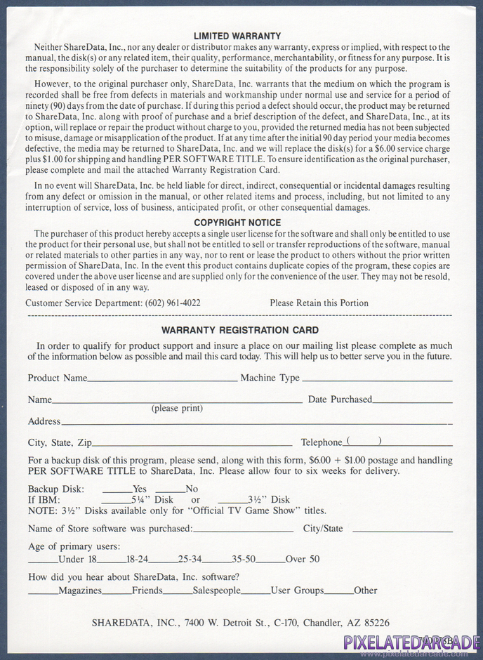 Armchair Quarterback Package Contents: Warranty registration card Armchair Quarterback Package Contents: Warranty registration card