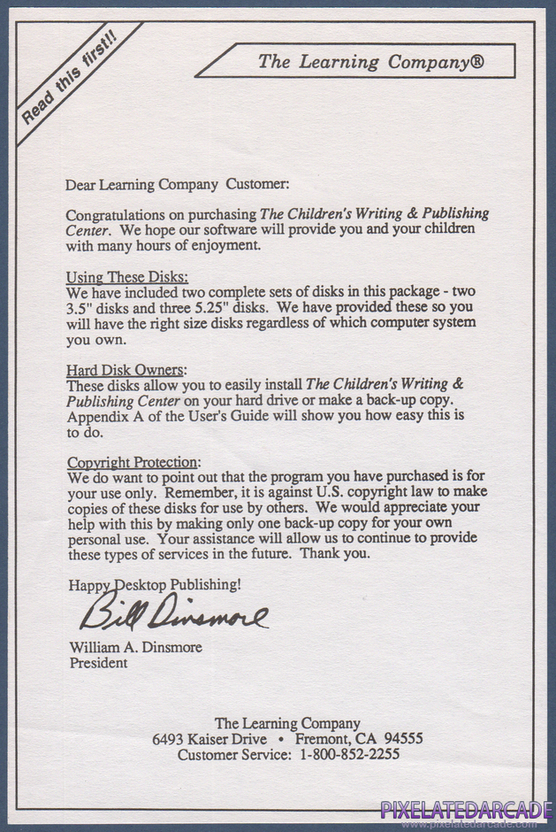 The Children's Writing & Publishing Center Package Contents: The Learning Company introduction card