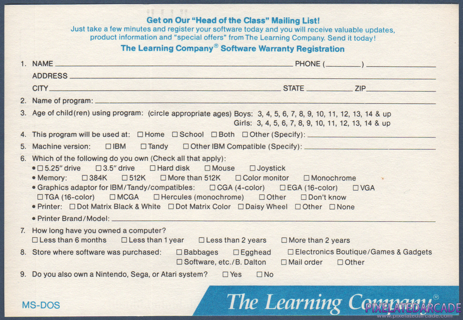 The Children's Writing & Publishing Center Package Contents: Warranty registration card - Back