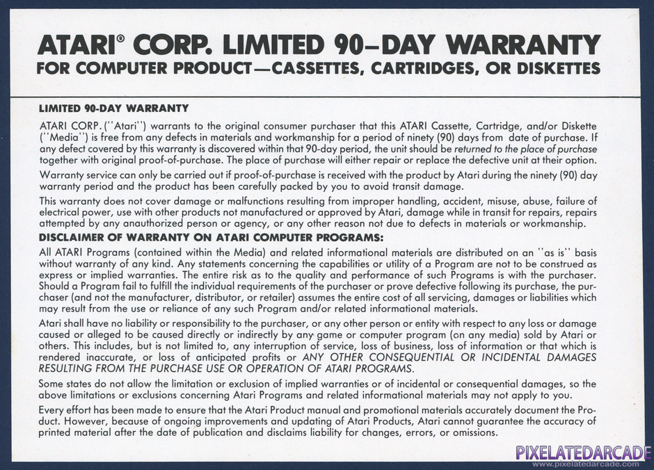 Final Legacy Package Contents: Warranty information card - Back Final Legacy Package Contents: Warranty information card - Back