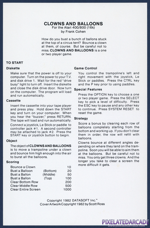 Clowns and Balloons Package Contents: Instruction sheet - Front Clowns and Balloons Package Contents: Instruction sheet - Front