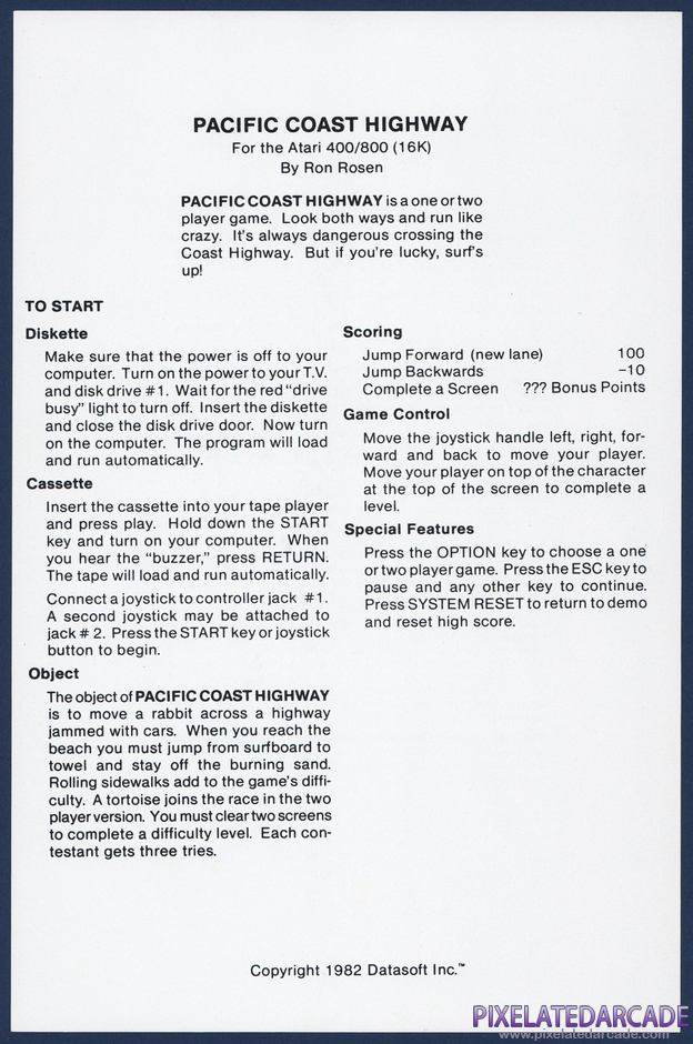 Pacific Coast Highway Package Contents: Instruction sheet - Front Pacific Coast Highway Package Contents: Instruction sheet - Front