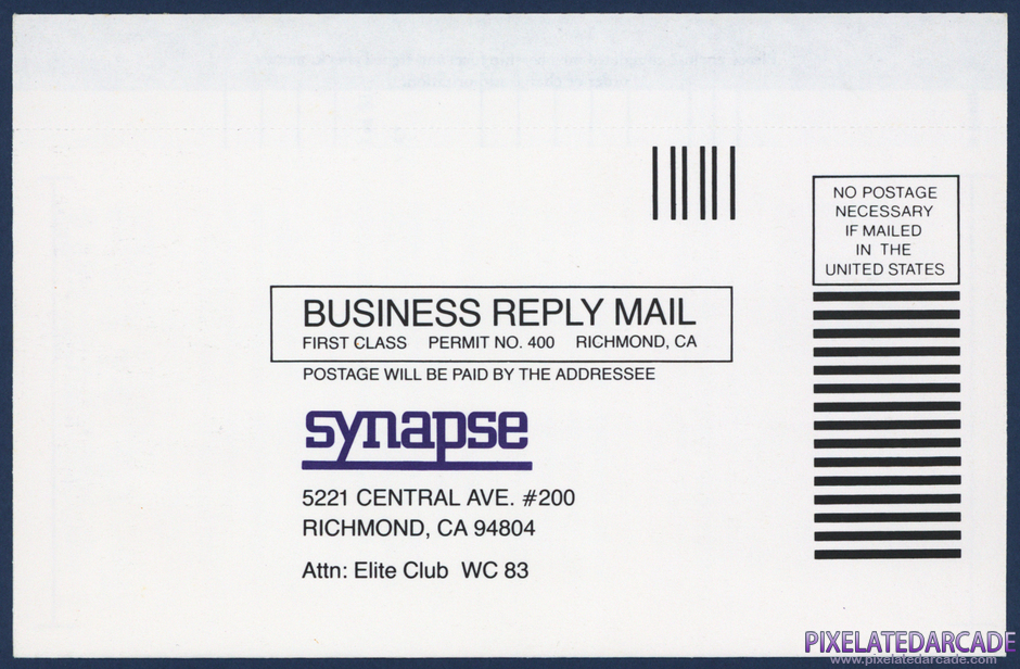 Dimension X Package Contents: Synapse Software Elite Club registration card - Back Dimension X Package Contents: Synapse Software Elite Club registration card - Back