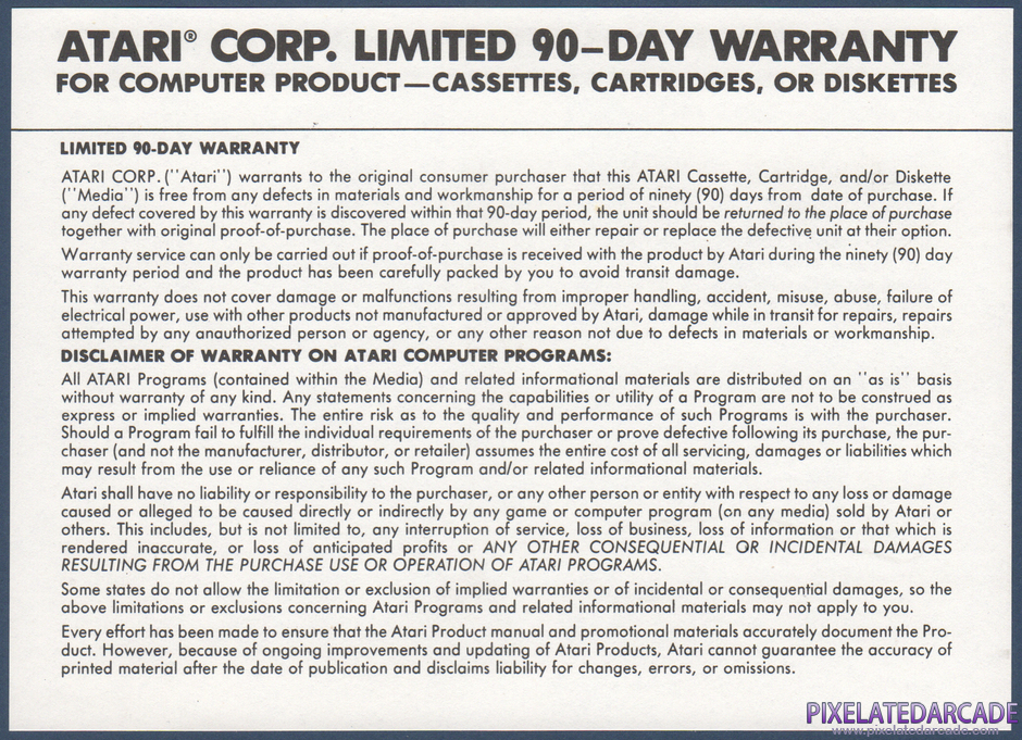 Winter Games Package Contents: Warranty information card - Back Winter Games Package Contents: Warranty information card - Back