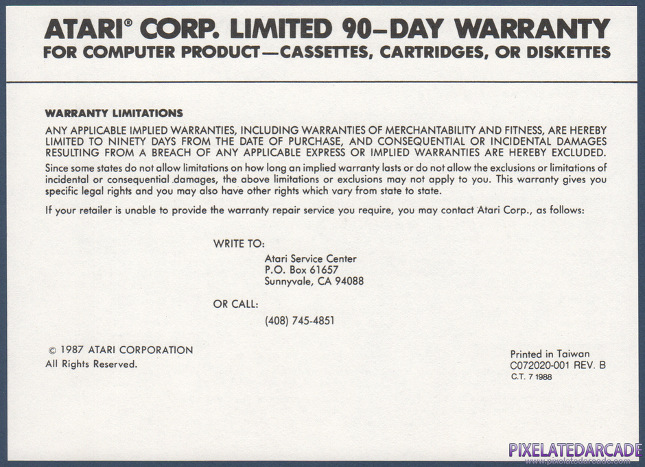 Winter Games Package Contents: Warranty information card - Front Winter Games Package Contents: Warranty information card - Front