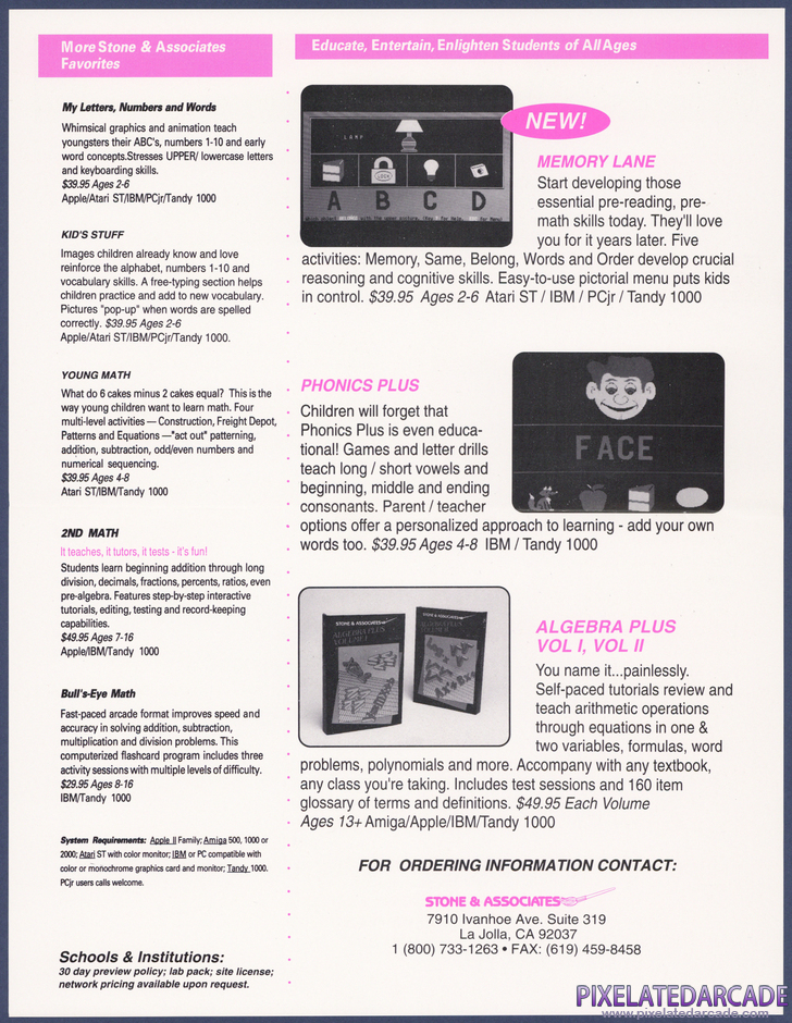 Memory Lane Package Contents: Stone & Associates flyer - Back