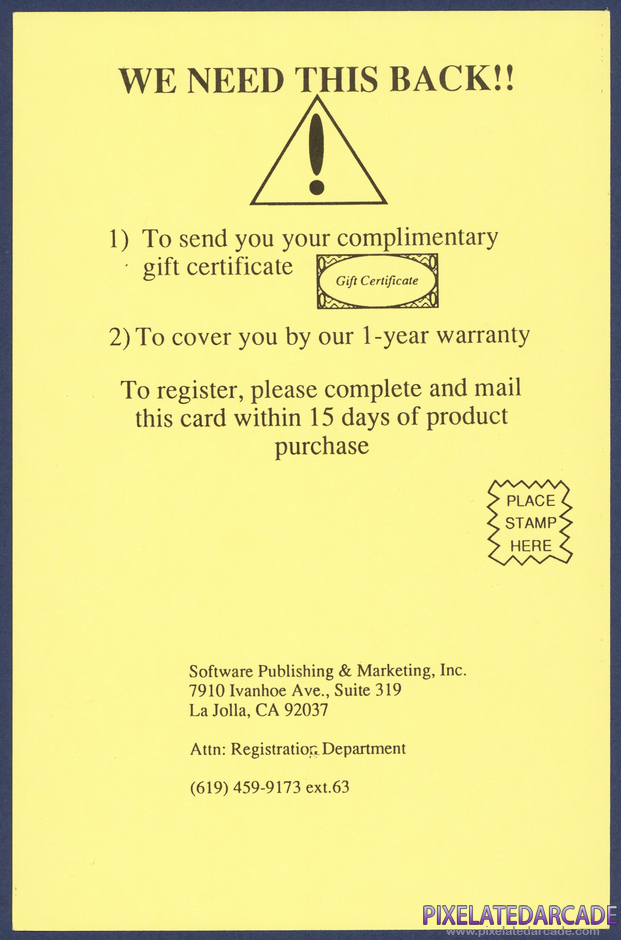 Memory Lane Package Contents: Warranty registration card - Back