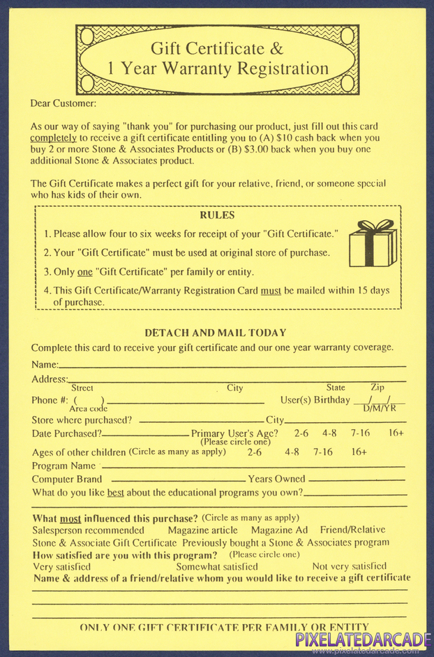 Memory Lane Package Contents: Warranty registration card - Front
