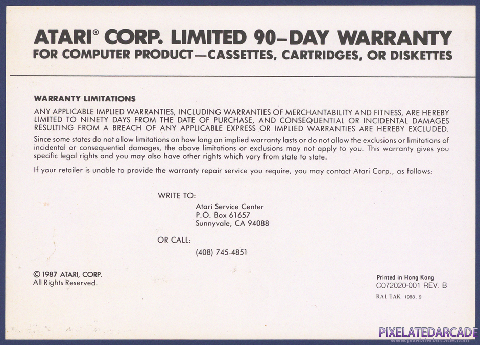 Phoenix Package Contents: Warranty information card - Back