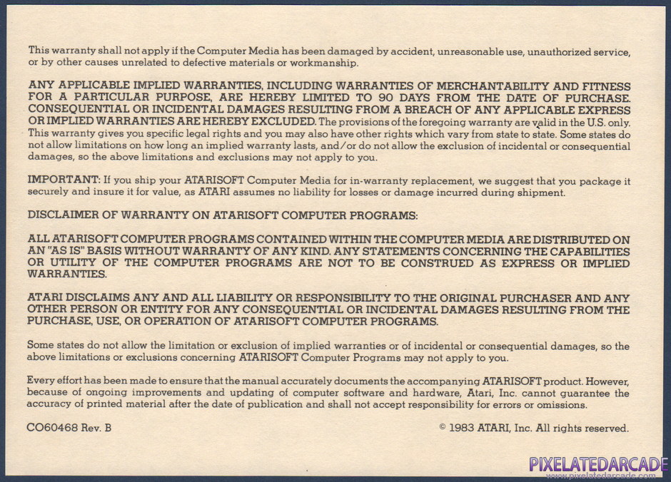 Battlezone Package Contents: Warranty information card - Back