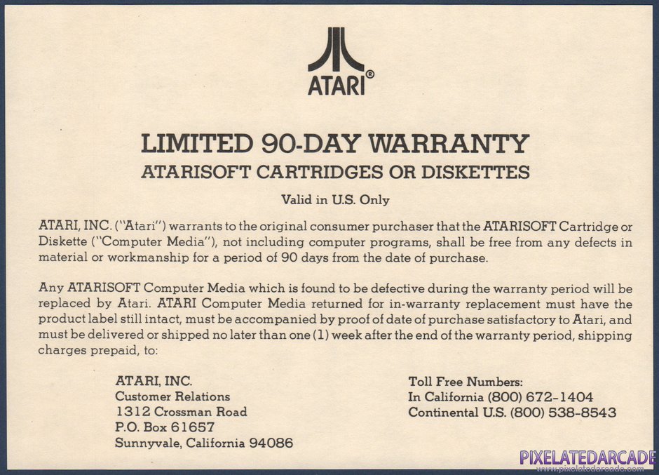 Battlezone Package Contents: Warranty information card - Front