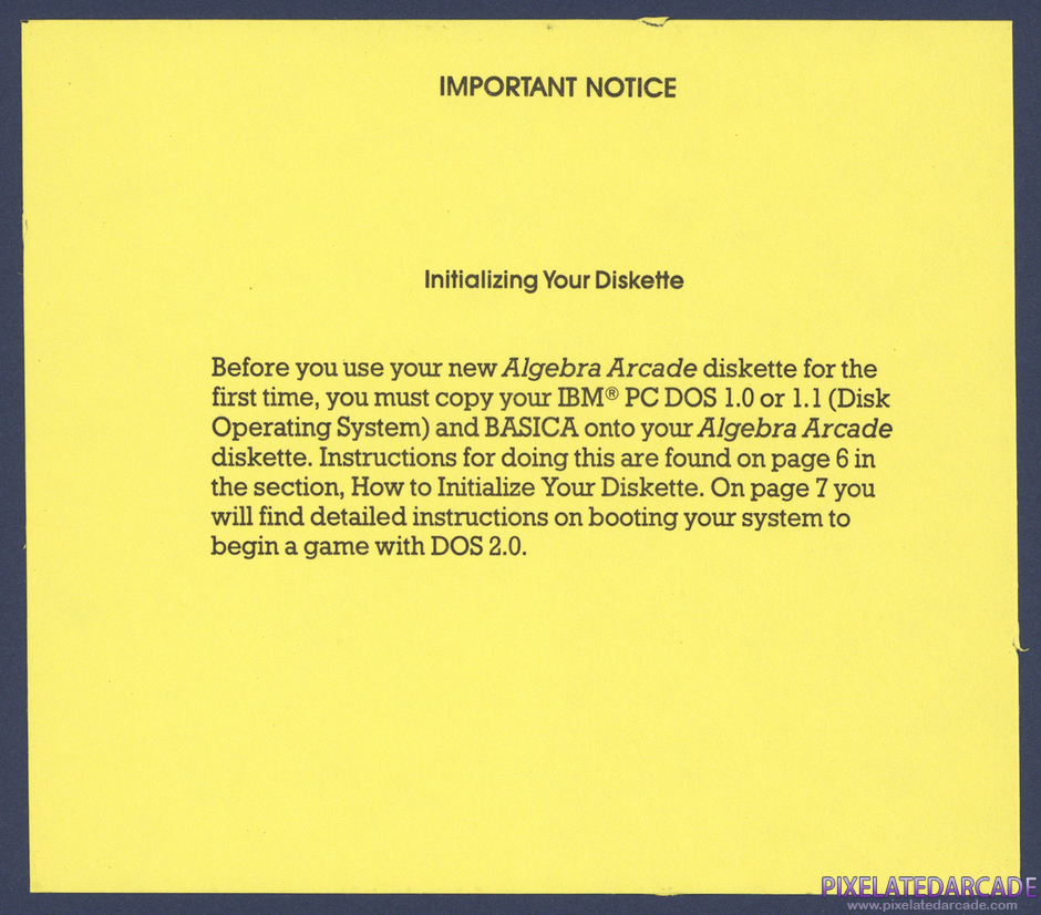Algebra Arcade Package Contents: Disk initialization notice Algebra Arcade Package Contents: Disk initialization notice