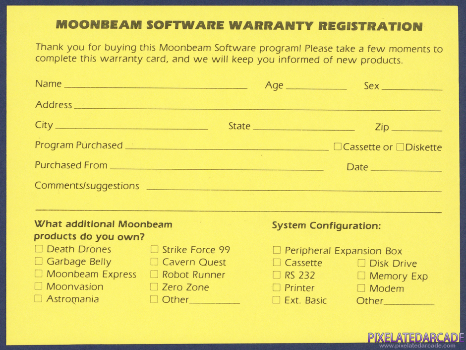 Astromania Package Contents: Warranty registration card - Back Astromania Package Contents: Warranty registration card - Back