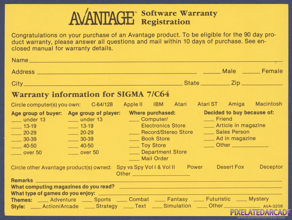 Sigma 7 Package Contents: Warranty registration card - Back Sigma 7 Package Contents: Warranty registration card - Back